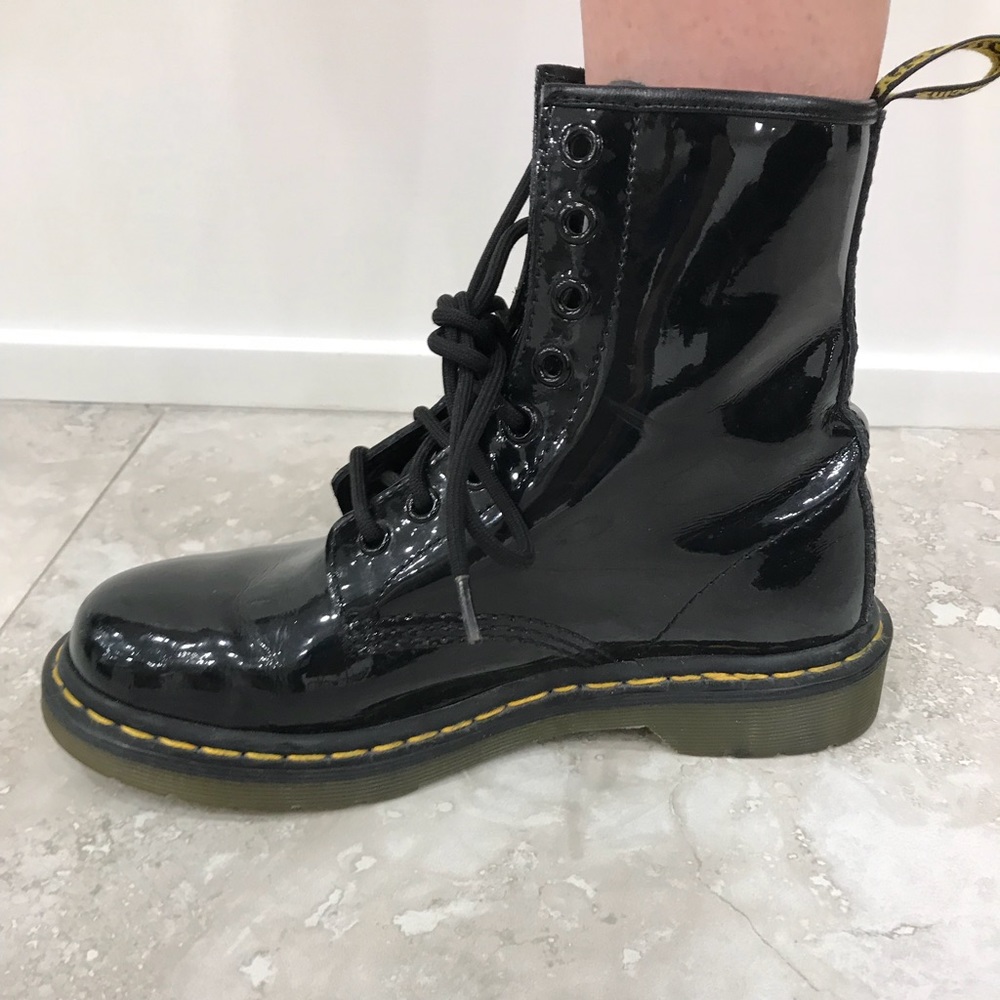 Womens black patent DR MARTENS, military boot
